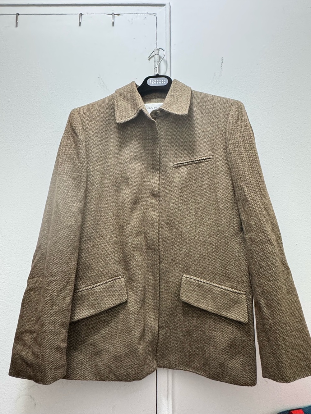Evan Picone Herringbone Tan Wool-Blend Tailored Equestrian Blazer 12